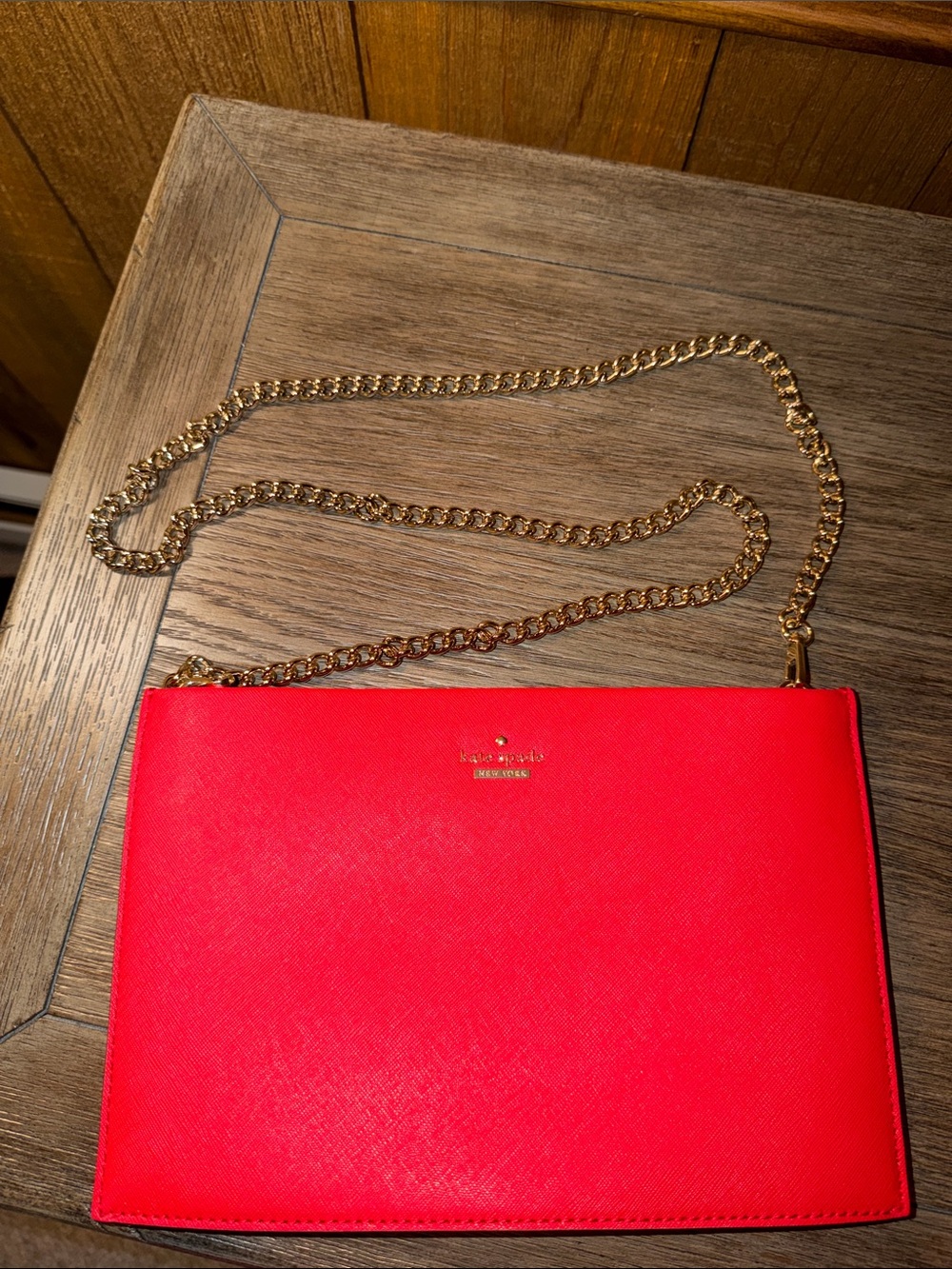 kate spade Red Saffiano Leather Crossbody with Gold Chain